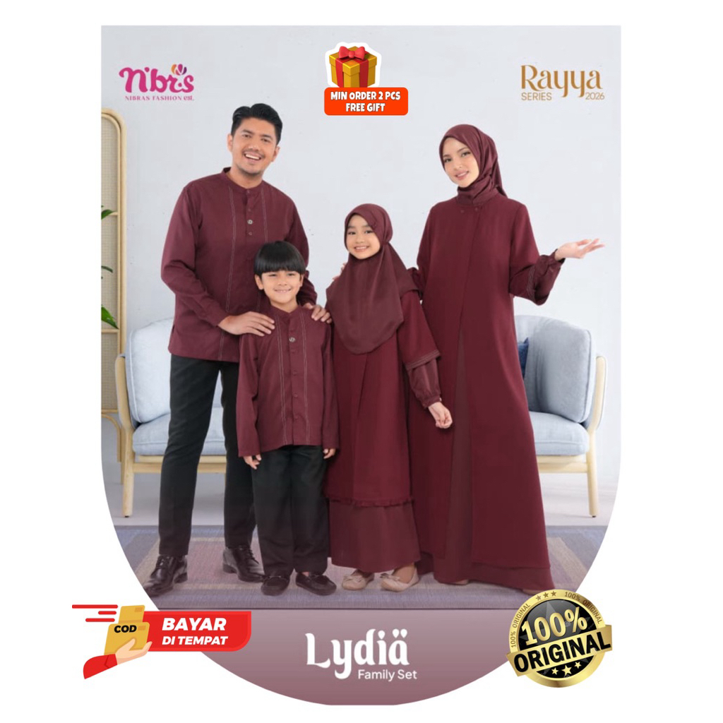 FAMILY SET SARIMBIT KELUARGA TERBARU 2026 NIBRAS LYDIA WARNA MAROON
