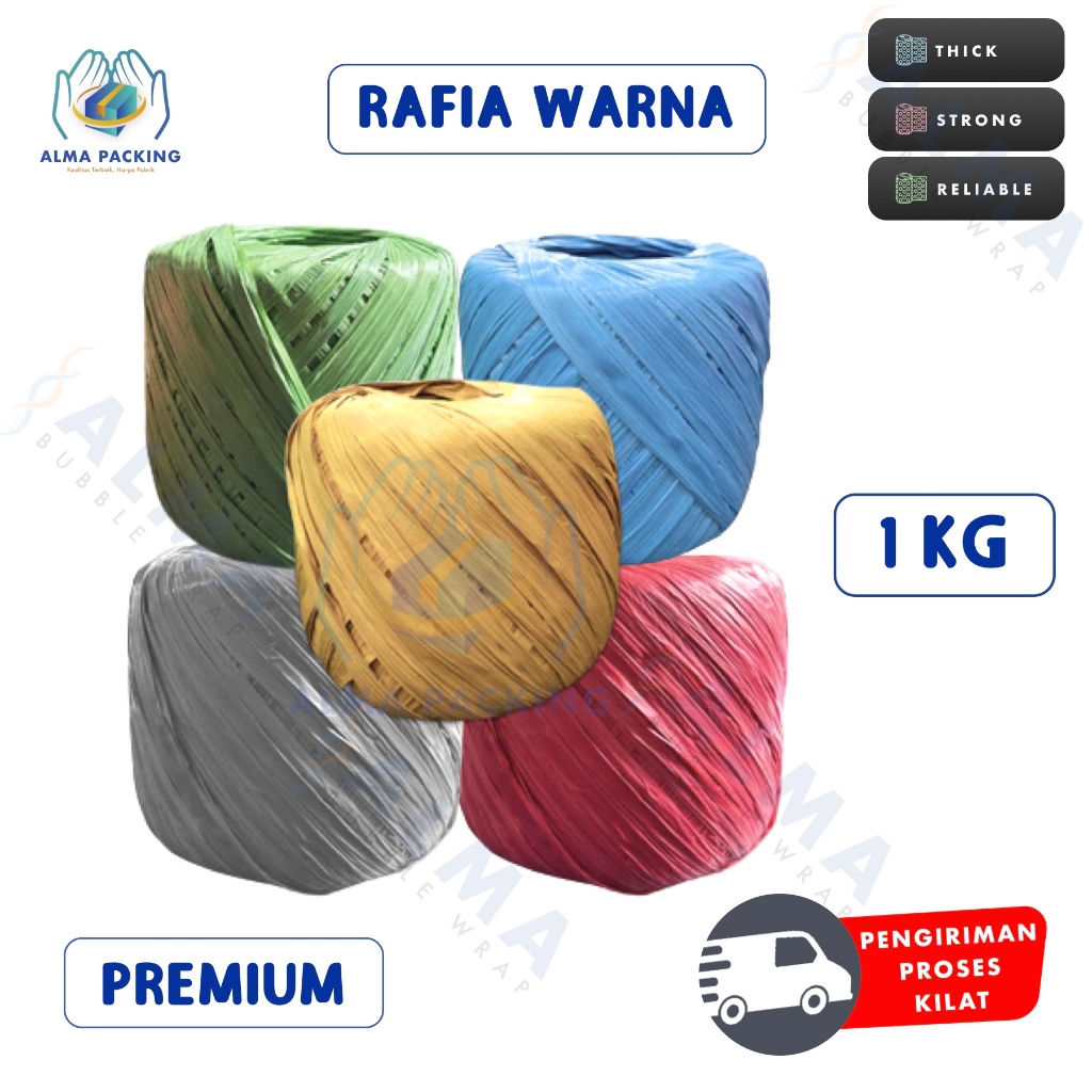Tali Rafia Warna Warni 1000g/roll - Kuat, Tebal, Ulet Rafia Premium 1kg