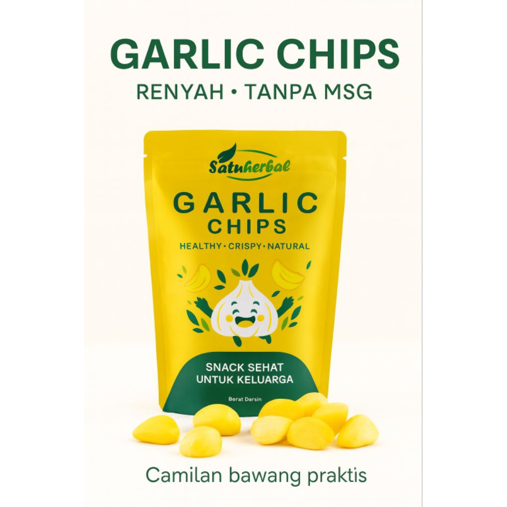 Garlic Chips Satuherbal Kripik Keripik Bawang Putih : Camilan Sehat Renyah tanpa MSG & Pengawet