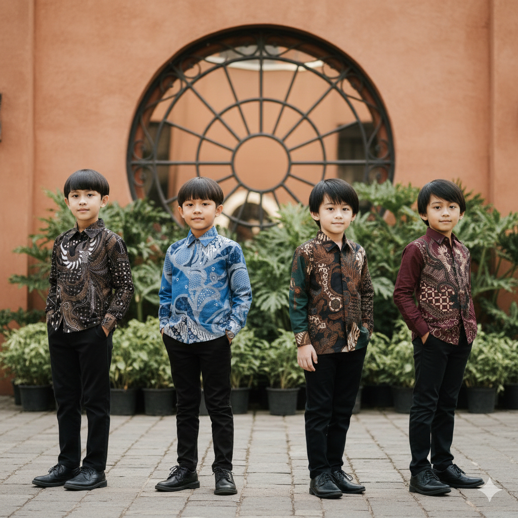 KEMEJA BATIK ANAK COWOK BAJU BATIK ANAK LENGAN PANJANG UMUR 4-13 TAHUN