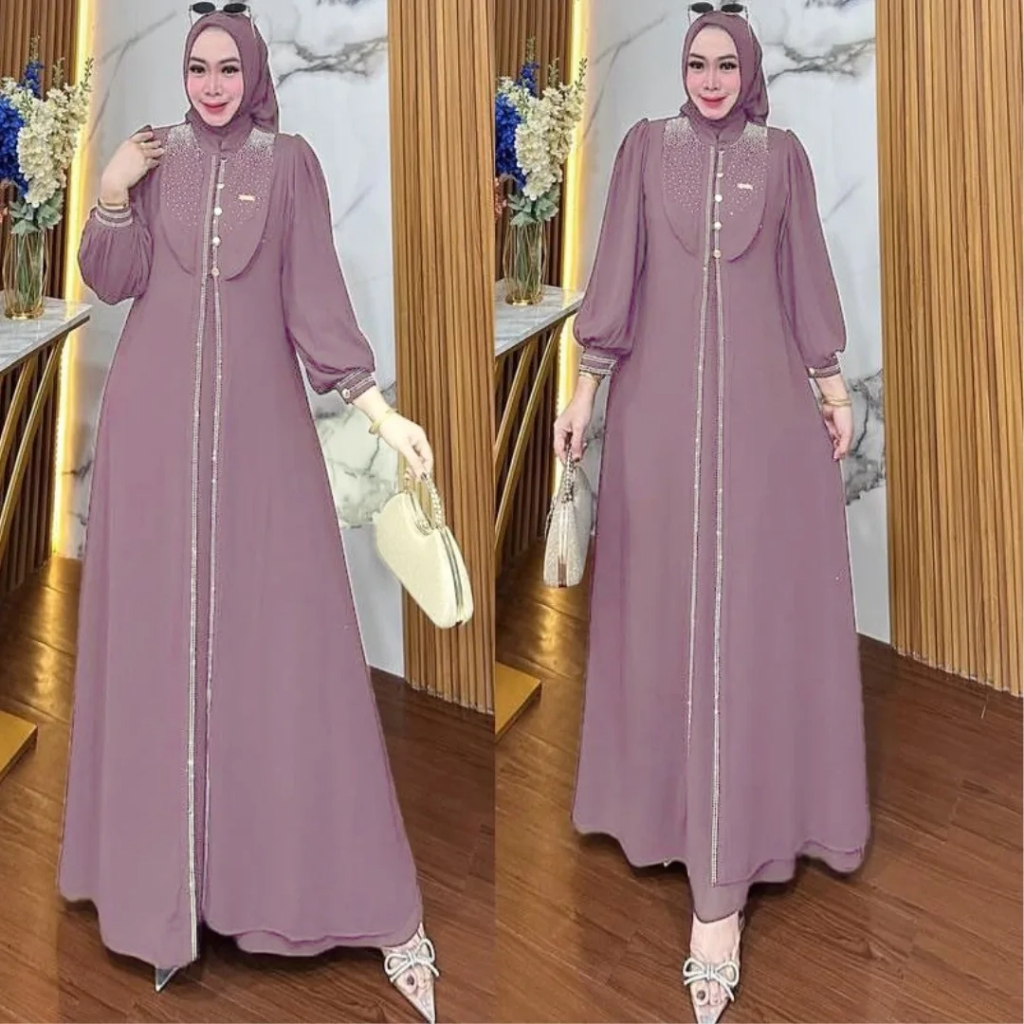 Kirantifashion Baju Gamis Liora Dress Kondangan Simple Bahan Ceruy Babydoll Aksen Payet Swarovski