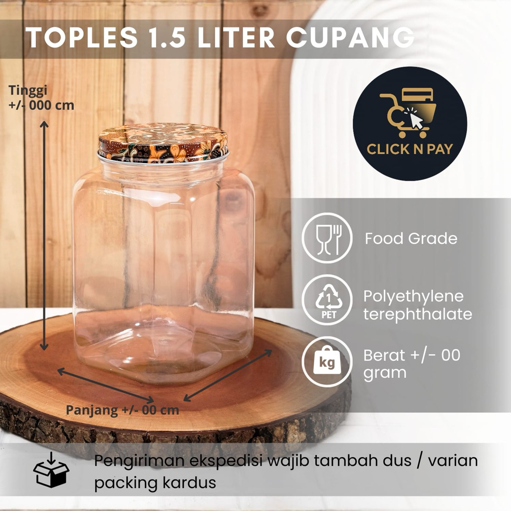 ISI 8 PCS TOPLES KOTAK 1.5 LITER TUTUP ALUMINIUM/ TOPLES 1.5 LITER CUPANG/ TOPLES KUE KERING/ TOPLES