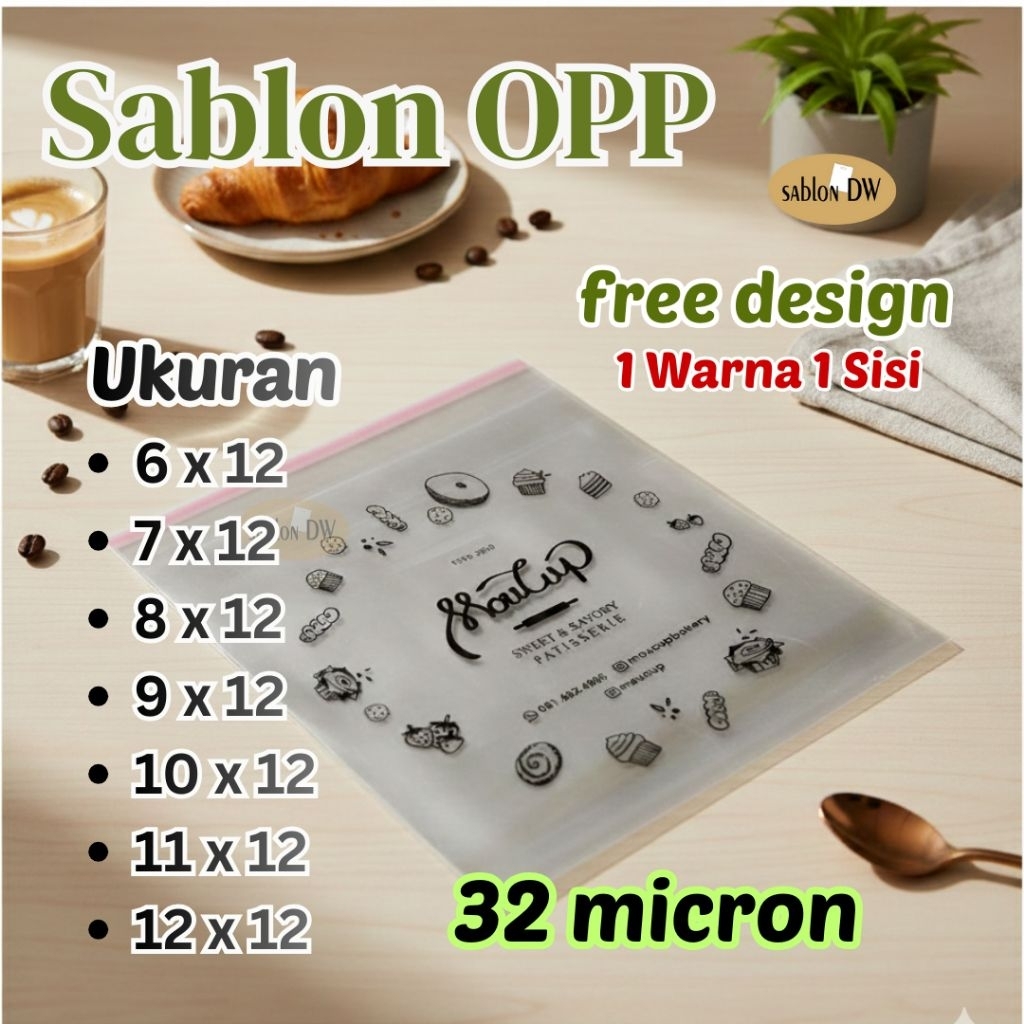 Sablon plastik OPP Custom 6X12,7X12,8X12,9X12,10X12,11X12,12X12  TEBAL 05 ISI 100 PCS