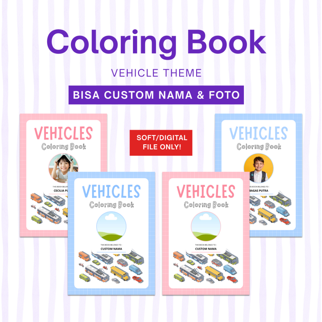 [SENDIRI] Coloring Book Vehicles (Kendaraan) Anak 4-6 Tahun | Buku Mewarnai PAUD, TK, SD | Printable