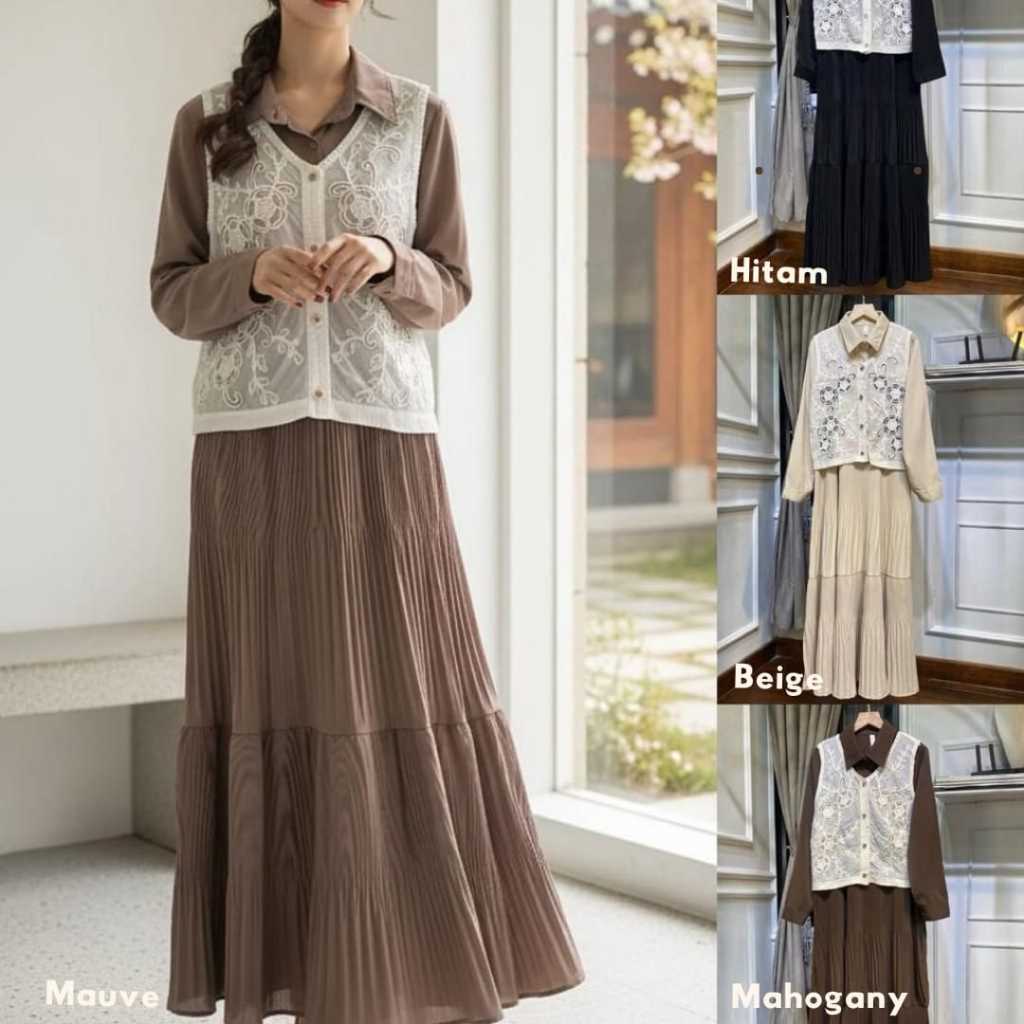 Gamis Plisket Rompi Rajut