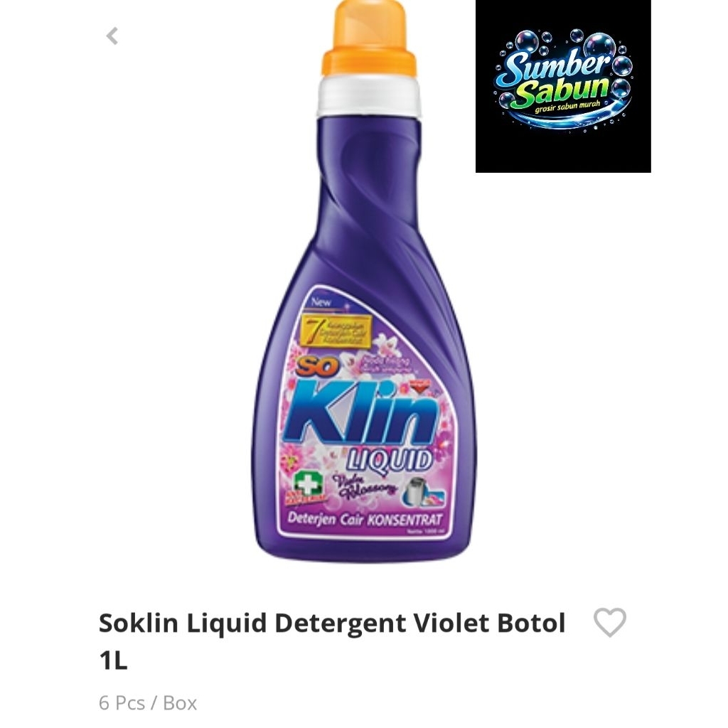 1 DUS/CARTON SOKLIN LIQUID DETERGENT BOTOL 1 LITER ISI 6 PCS/BOX