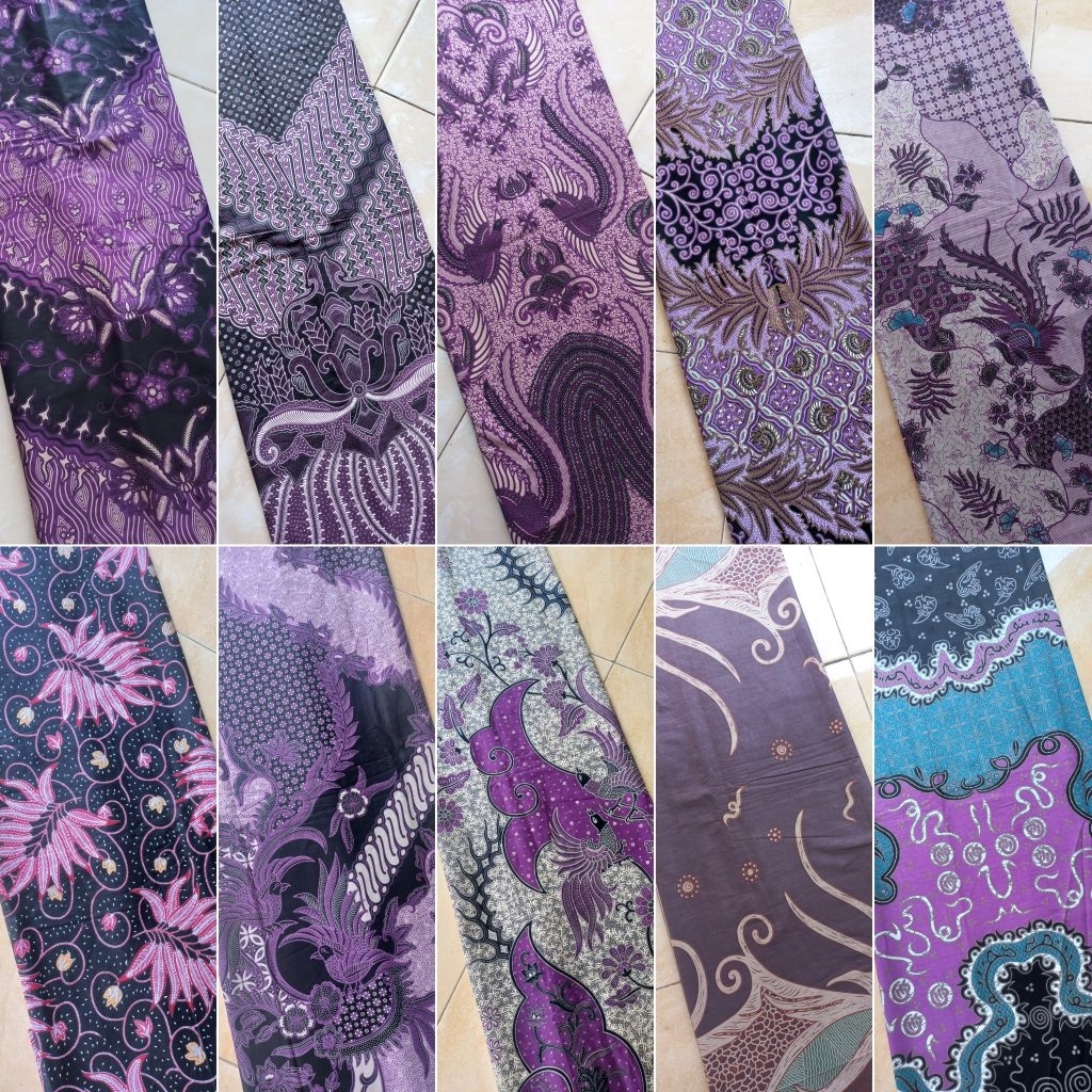 {BATIK PRINT} KAIN BATIK UNGU LILAC TARO LENGKAP KATUN HALUS