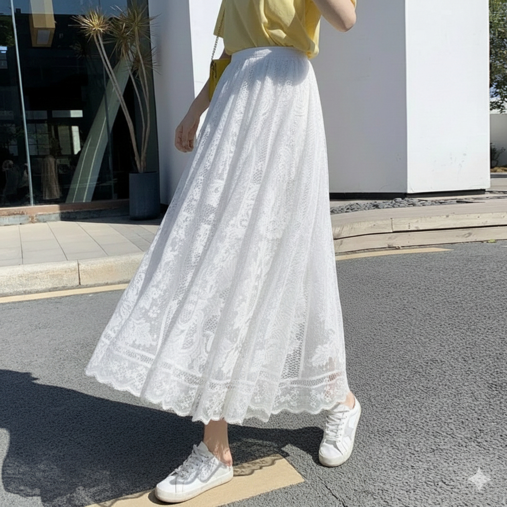 Rok Brukat Tutu Renda Putih Premium