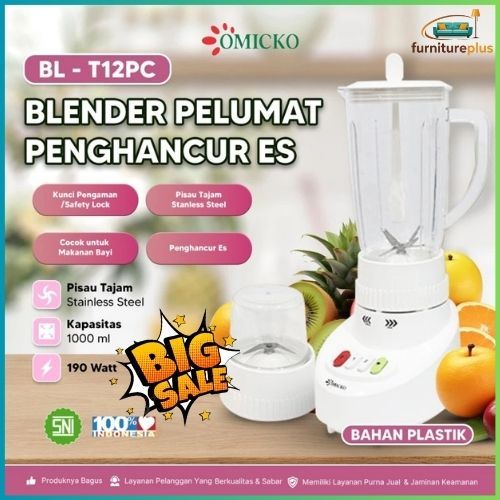 Blender Penghancur Es OMICKO | Blender Pelumat | Blender 2 Tabung | Pisau Stainless | 190W