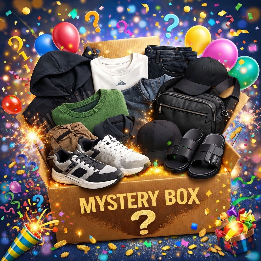 mystery box jaket, kaos, celana, sepatu, tas (pl)