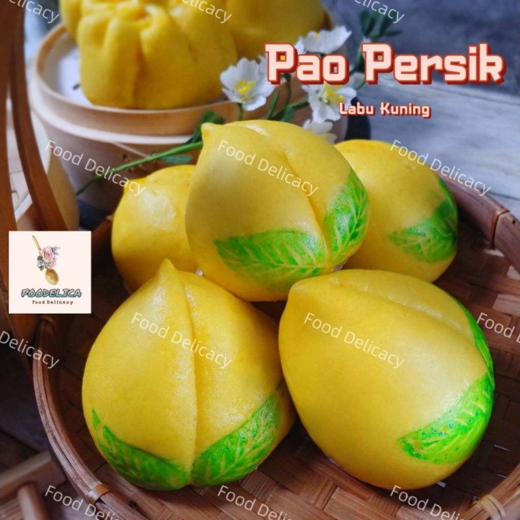 Bakpao persik labu kuning | pumpkin pao| pao persik
