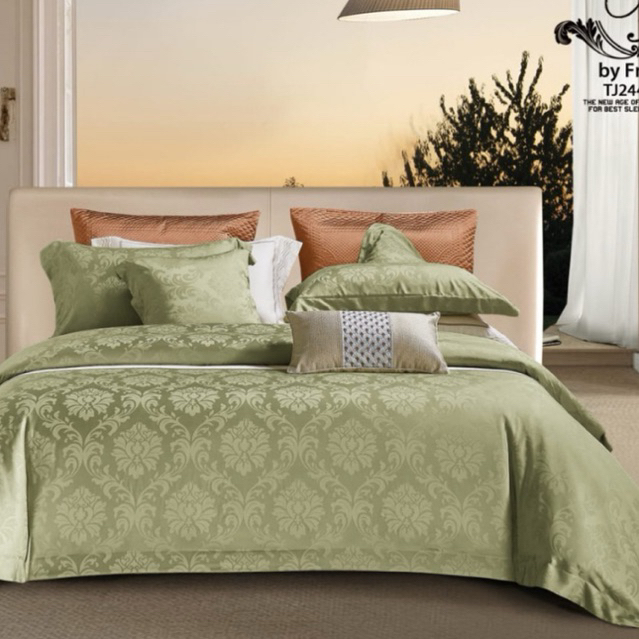 BIOSIBEDDING SPREI BEDCOVER JACQUARD SUTRA 80s MOTIF ABSTRAK EMBOS WARNA HIJAU SAGE OLIVE - SPREI BE