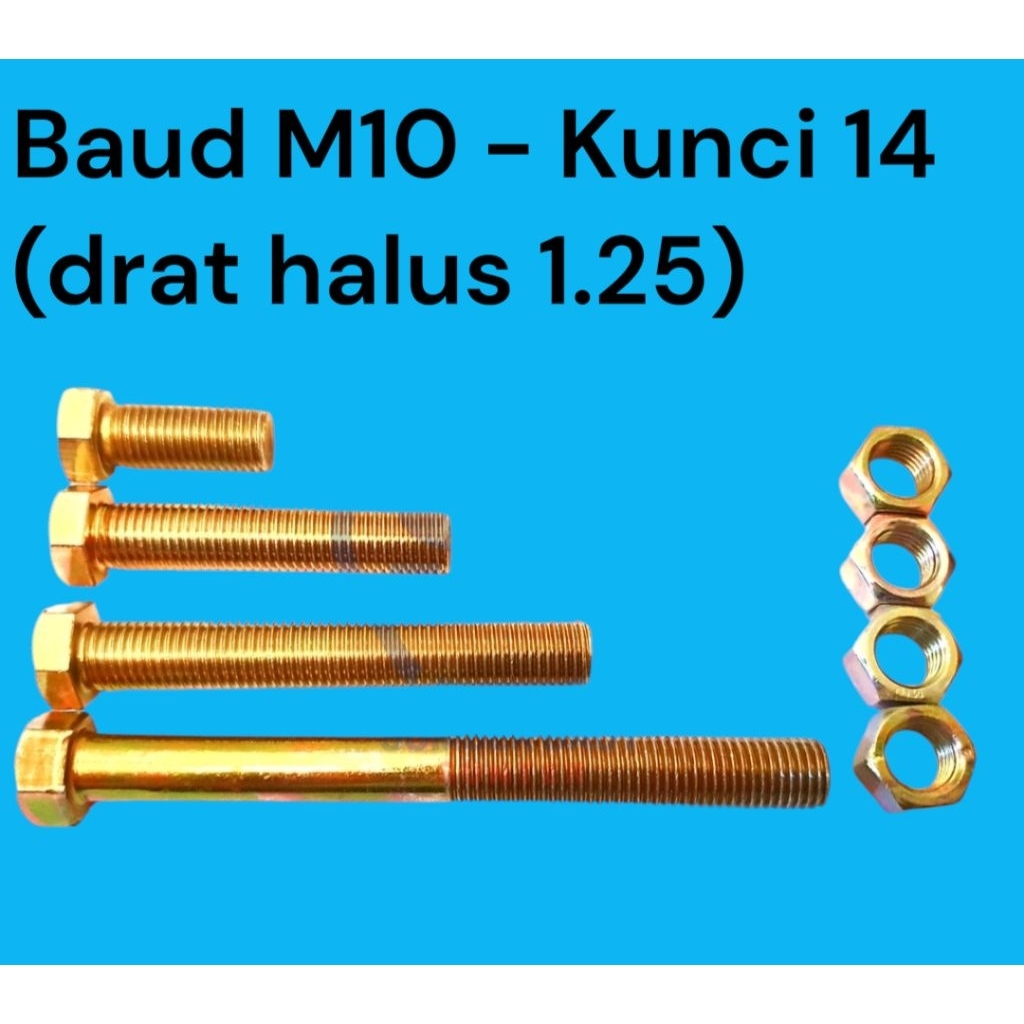 Baud Mur M10 X 5CM - Kunci 14 drat halus Galvanis