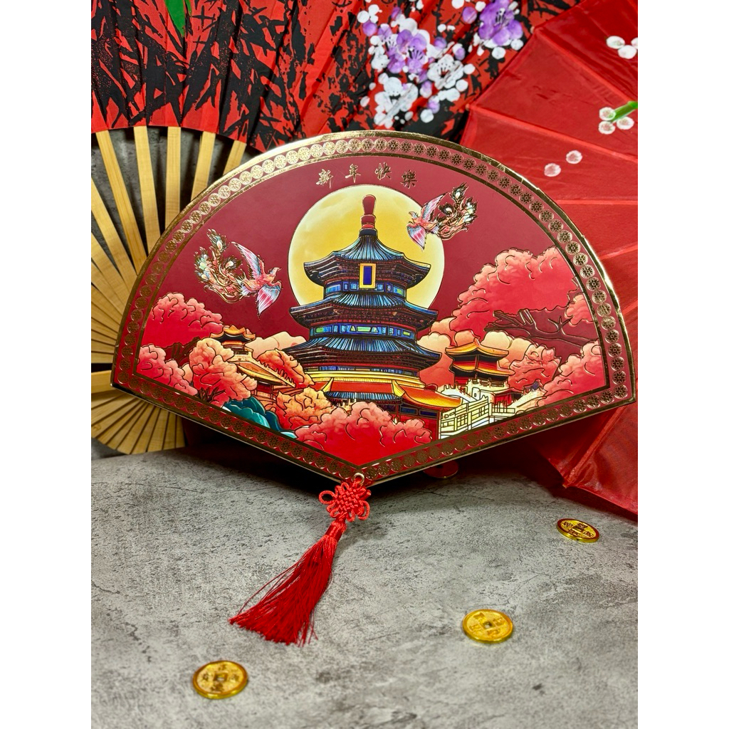 Box Hampers Imlek Kipas Premium Kotak Kue Imlek Box Imlek Box Kue Kering CNY 2026