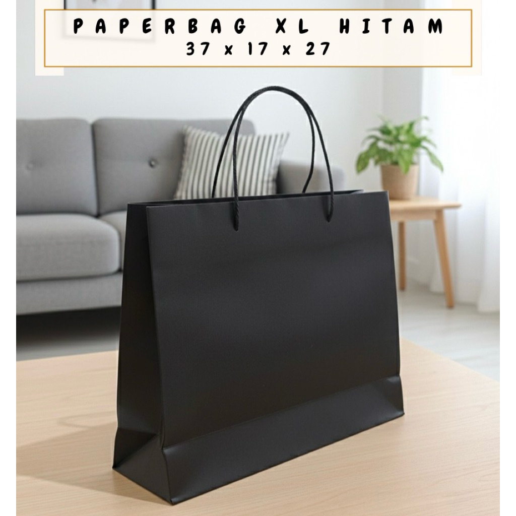 PAPERBAG HITAM POLOS UK XL 37X17X27 / TAS KERTAS HITAM POLOS / TAS KERTAS POLOS / GOODIEBAG POLOS / 