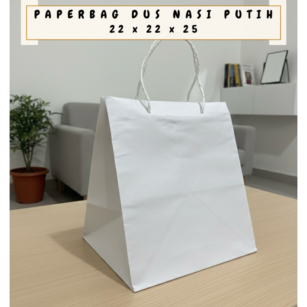 PAPERBAG DUS NASI PUTIH POLOS UK 22X22X25 / TAS KERTAS PUTIH POLOS / GOODIEBAG PUTIH POLOS / TAS NAS