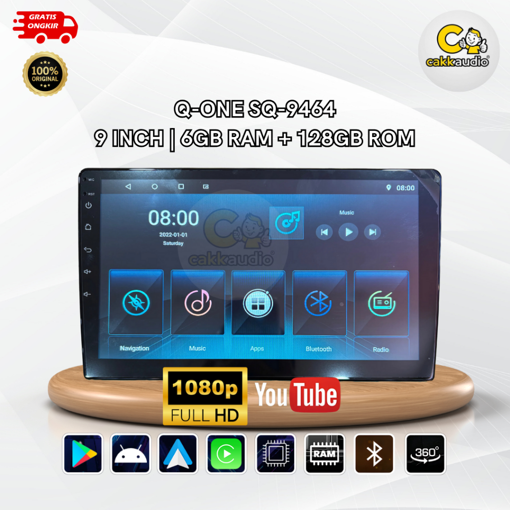 Head Unit Android Mobil Q-ONE SQ-9464 | 6GB Ram + 128GB Rom | 9 Inch