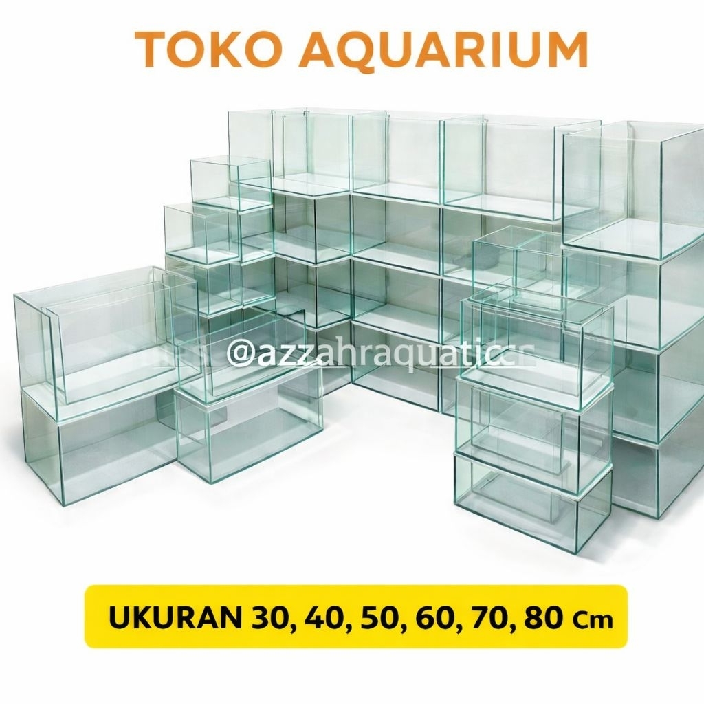 Kesiniaja Aquarium Kaca Bening Background Hitam Putih Biru Ukuran 30 40 50 60 70 80 Cm Khusus Kurir
