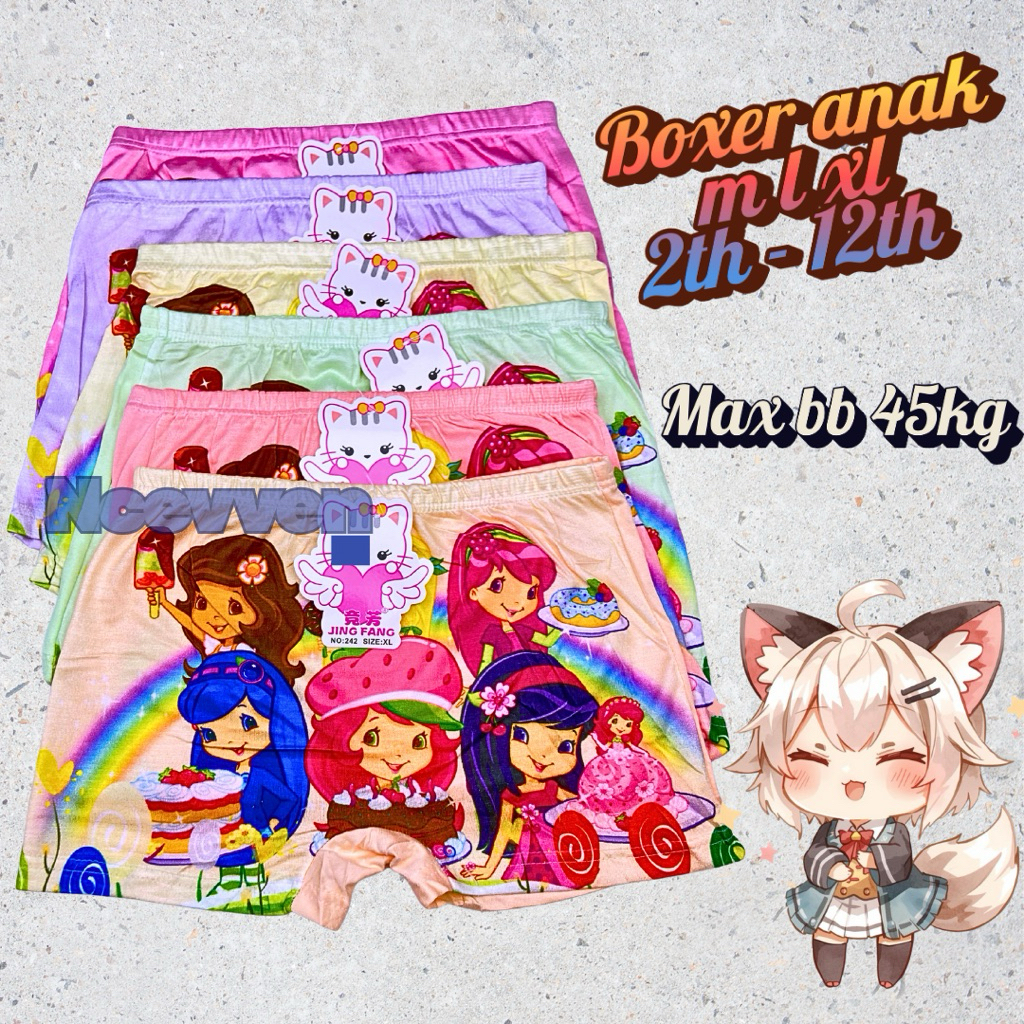 3pc Cd celana dalam Boxer anak cewek perempuan M L XL bonita jumbo big size katun tebal motif pendek