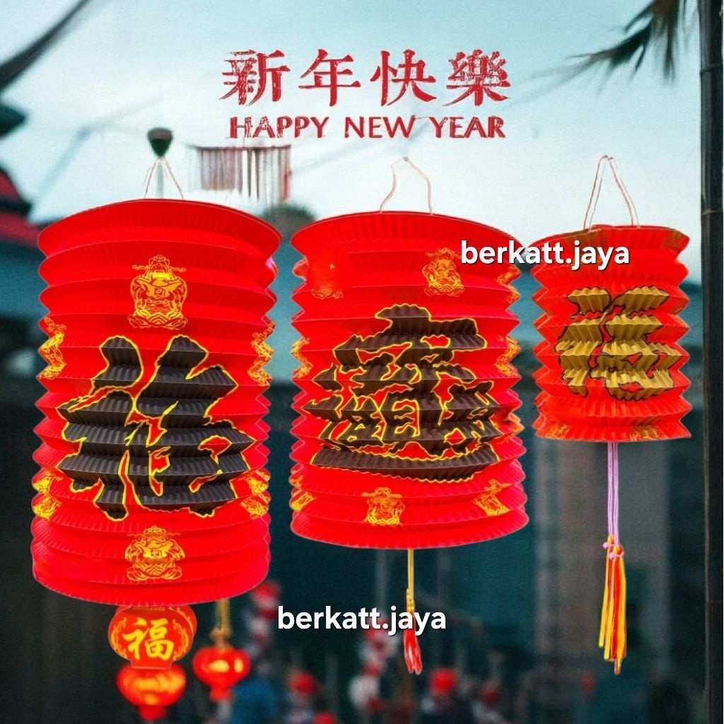 Lampion Tarik Motif FUK Imlek Bahan Kertas / Gantungan Lampion Lipat sincia imlek CNY