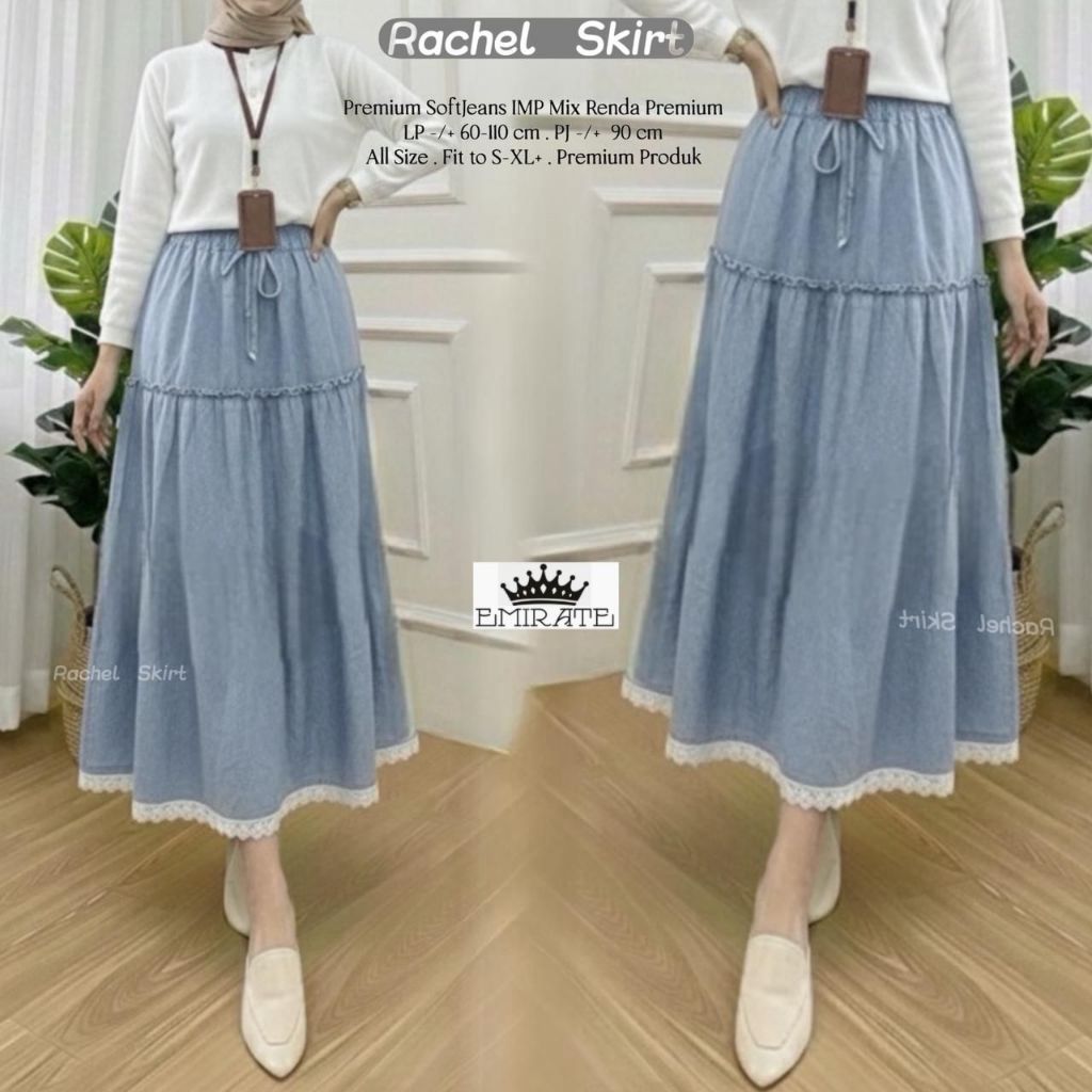 Rachel Skirt Rok Jeans Panjang Wanita Remaja Original EMIRATE Premium Softjeans IMP Mix Renda Pingga