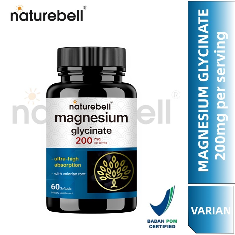 Magnesium Glycinate 200mg: Serap Ultra-Tinggi + Akar Valerian - 60 Kapsul Lunak