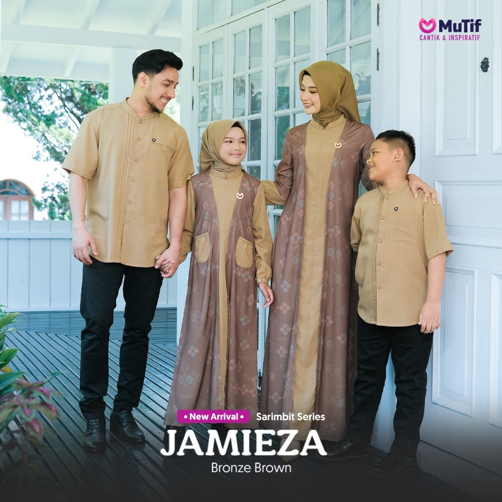 Sarimbit Mutif Jamieza Jaka warna Bronze Brown Gamis Koko Dewasa Anak S-2XL