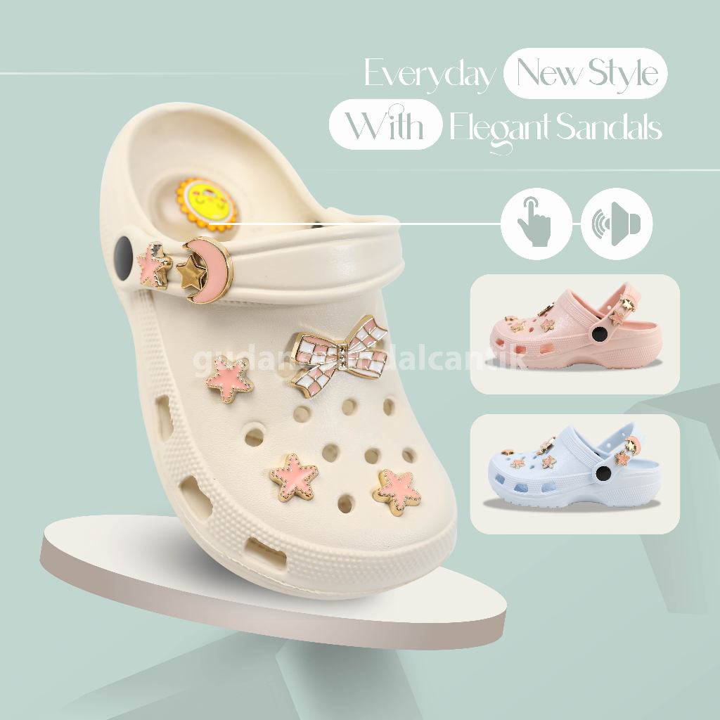Sandal Baim Anak Bunyi Tali Belakang Hiasan Cantik Sandal Daily Sol Tebal Anti Slip Bahan EVA Rubber