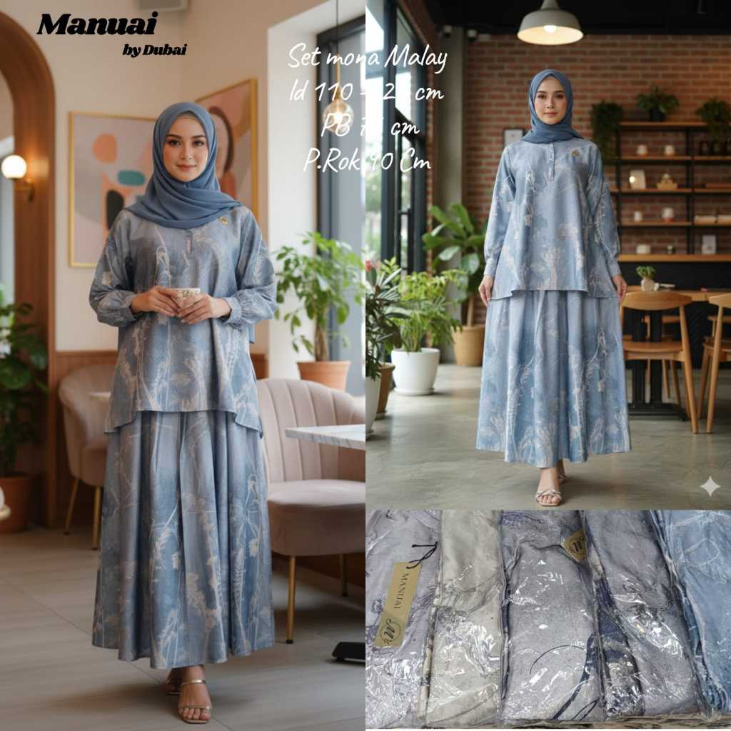 SASEN Basic - Set Rok Mona Malay / Setelan Rok / Gamis Malay