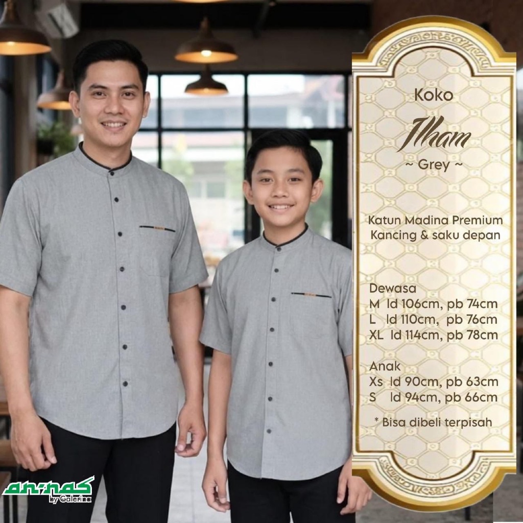 Husain | Ilham - Baju Kemeja Koko Lengan Pendek Couple Ayah dan Anak Laki by Annas