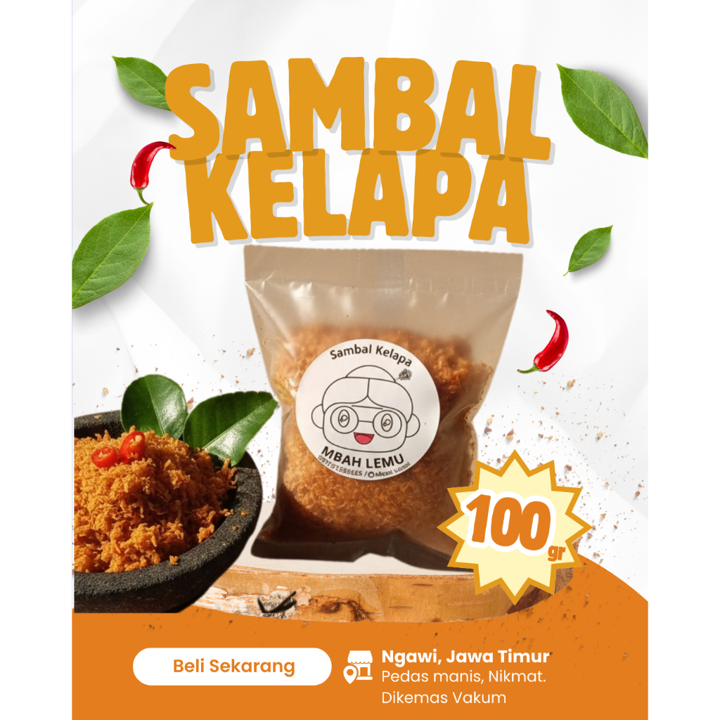 MBAH LEMU sambal kelapa serundeng kelapa krawu urap pedas manis gurih enak 100gr