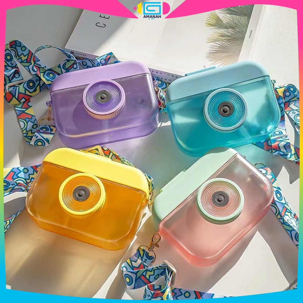 Camera Bottle Tempat Air Minum Balita 400ML dengan Sedotan Tali / Tumbler Kamera Anak TK SD Sekolah 