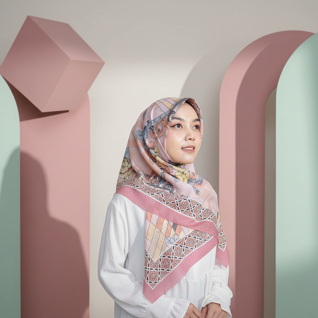 Laya - Hijab Segi Empat Jilbab Motif Printing Simple Voal Premium Dusty Pink Hitam Coksu Kubus Laser