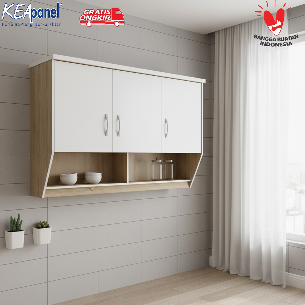 Kea Panel - Kitchen Shet Atas / Lemari Dapur Atas 3 Pintu Warna Sanoma White Kabinet Gantung Dapur M