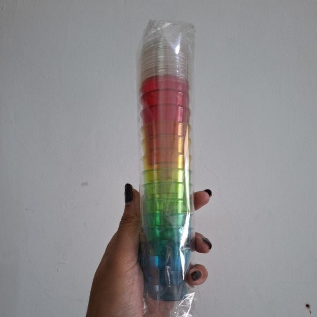 Cup kecil Cup plastik rainbow tinggi 4cm warna warni cup puding cup sambal murah