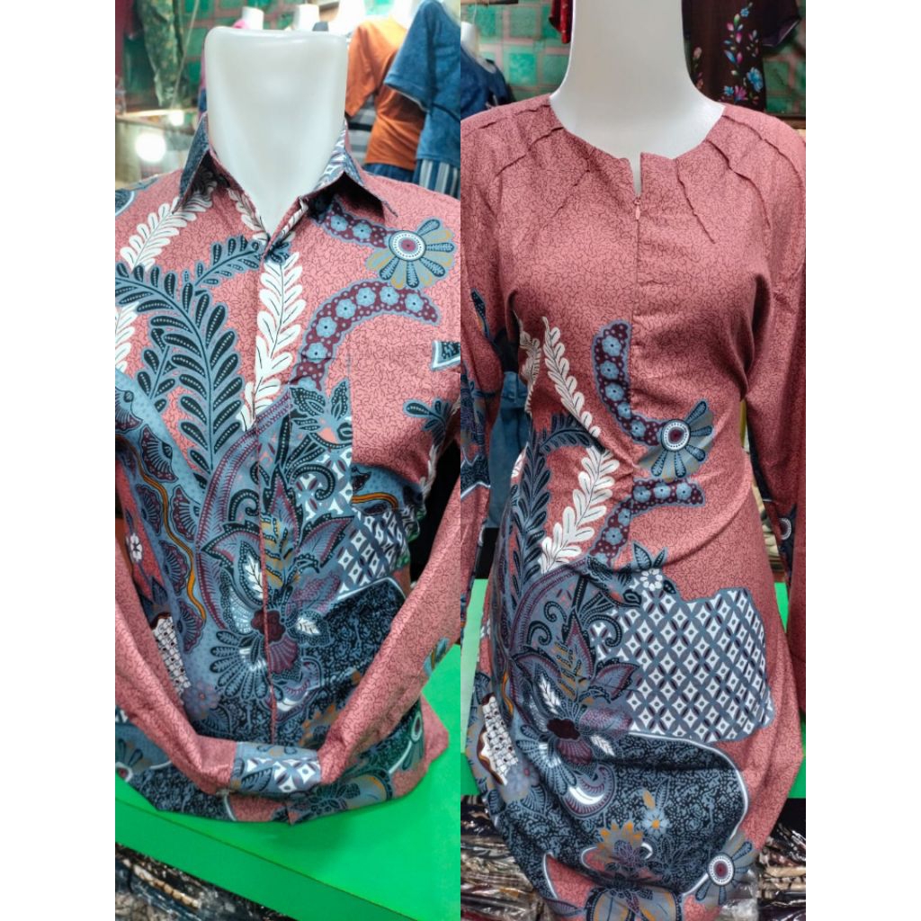couple batik tunik dan kemeja # pink salem