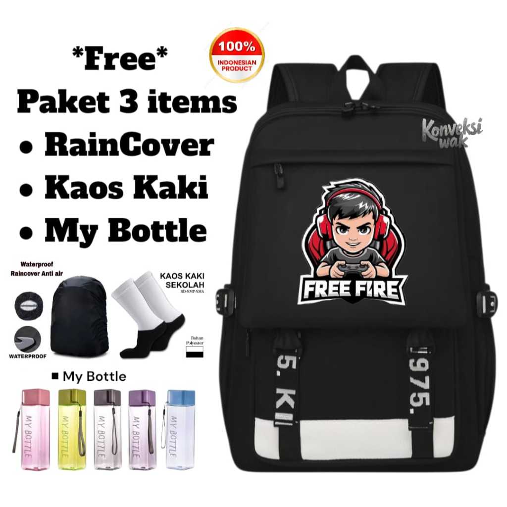 Tas Ransel Anak Import Kekinian - Tas Ransel Anak Sekolah Laki-laki TK-PAUD-SD karakter [[ FREE FIRE