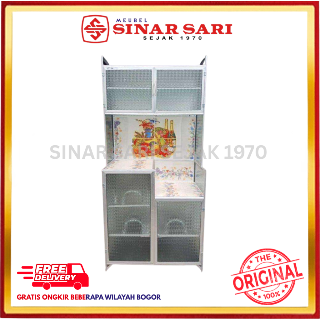 Lemari Dapur 2 Pintu Rak Piring Almunium kaca