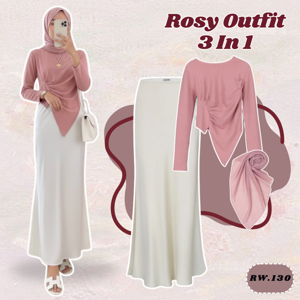 1 Set Kekinian (Crop Top Knit,Rok Satin,Hijab) One Set Wanita Kekinian Hangout -RW130