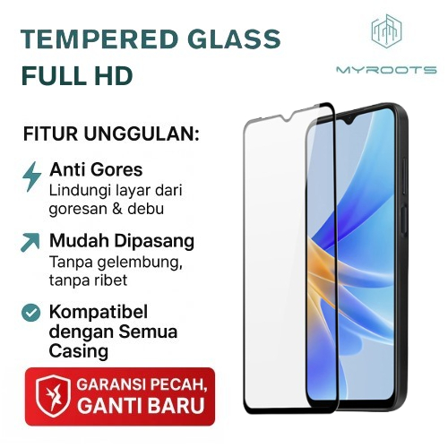 Myroots Tempered Glass Full HD Untuk Oppo K12 A18 A17K A16K A11K A16E A17 A7 A16 A15s A15 A12 - K3 S