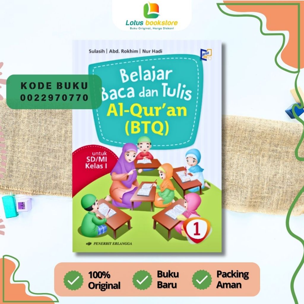 Belajar Baca & Tulis Al-Qur'an (BTQ) SD Kelas 1 - Penerbit Erlangga - Kurikulum Merdeka - Original