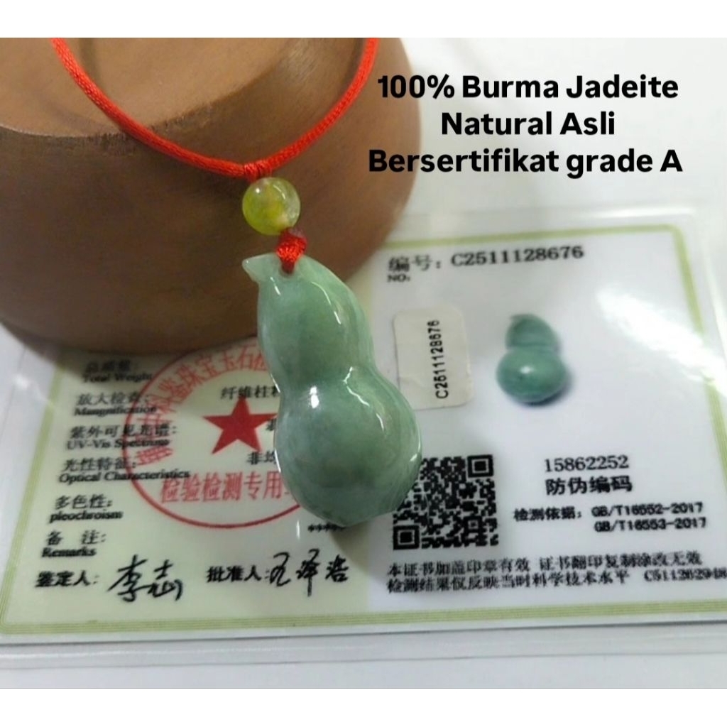 Liontin Giok Labu Cina 100% Burma Jadeite Asli Bersertifikat 8676