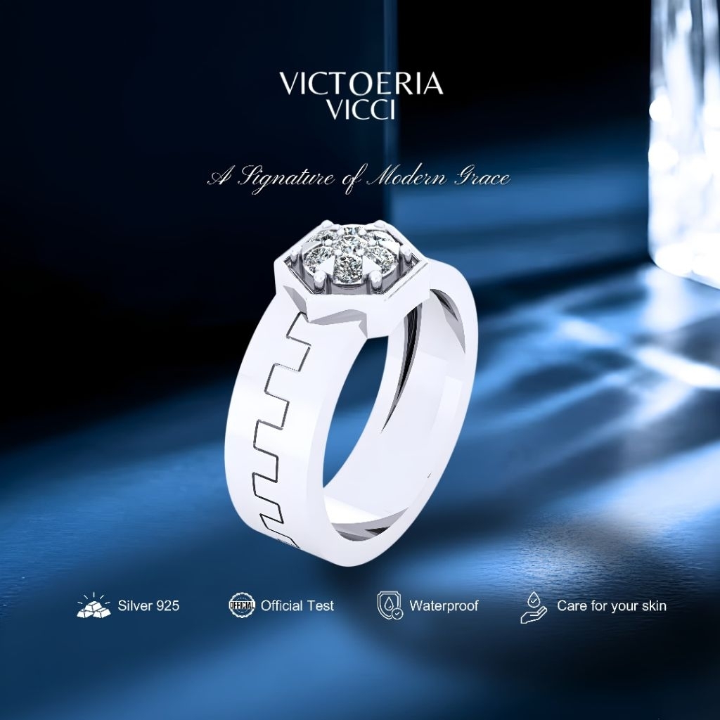 Victoeria Cincin Cowok Silver 925 Plating Emas Putih