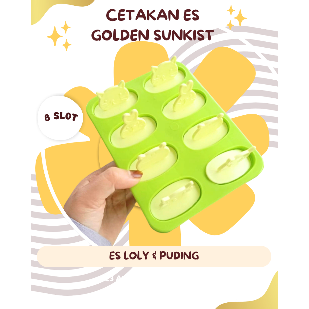 Cetakan Es Krim Es Loly Goldn Sunkist Cetakan Es Stik 8 Slot Aman Praktis Cetakan Plastik Lucu