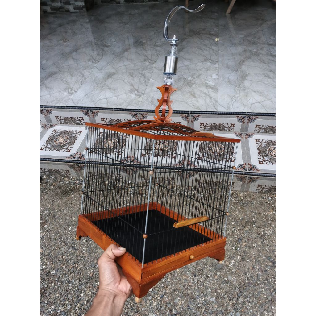 sangkar burcil cungkok, sangkar kotak kayu jati