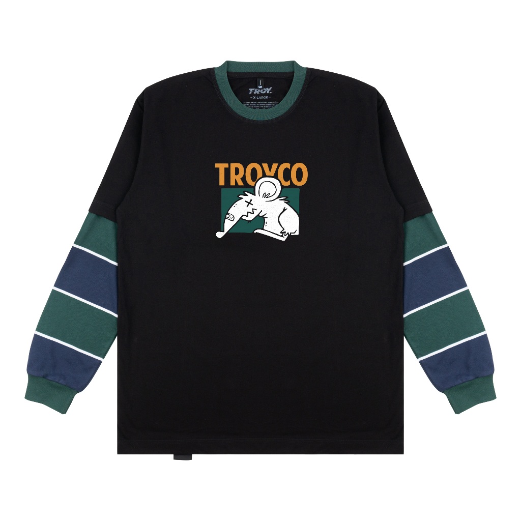 Troy Company Double Sleeve Longsleeve Black Green Rat Riping - Kaos Lengan Panjang Kaos Hitam DSD 3504
