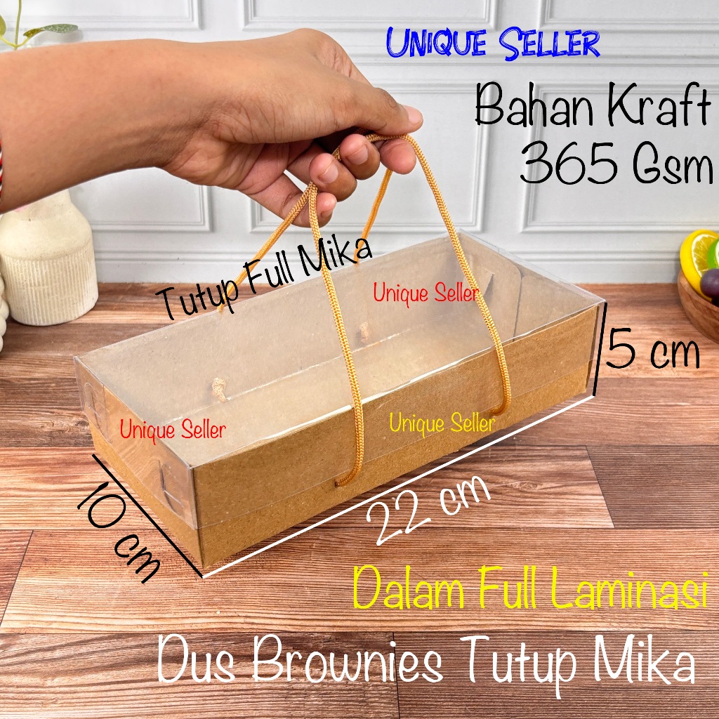 [isi10] Dus Kue Roti Brownies 22x10x5 KRAFT TALI Tutup Mika Dalam Full Laminasi Tebal 365 Gsm