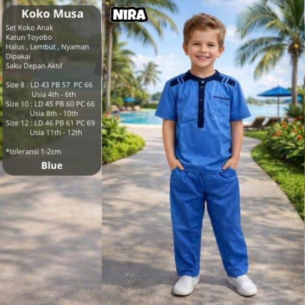 SET KOKO ANAK MUSA KIDS WHITE PENDEK  - Baju Setelan Koko Lengan Pendek + Celana Panjang Anak Laki-L