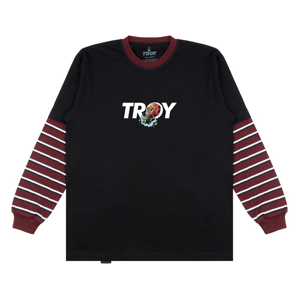 Troy Company Double Sleeve Longsleeve Tshirt Black Maroon Masked - Kaos Hitam Maroon Lengan Panjang DSD 3507