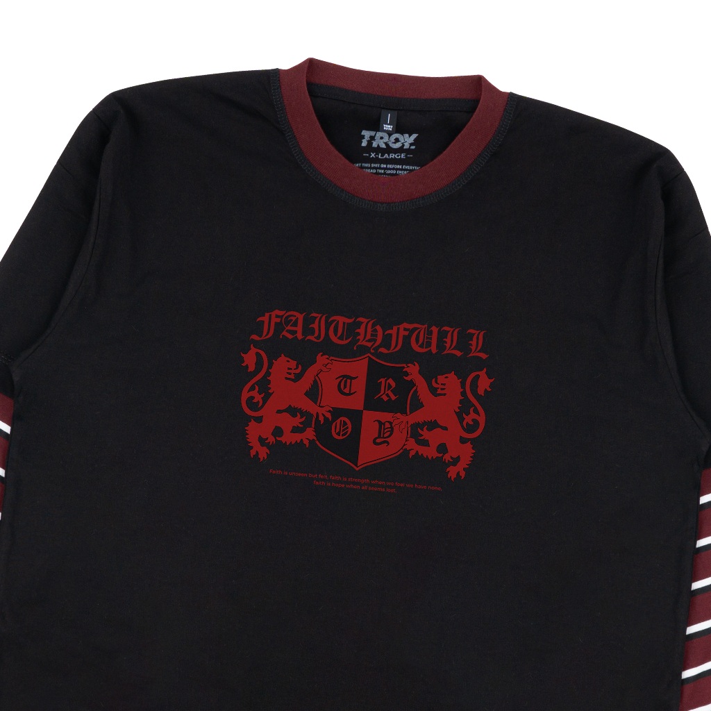 Troy Company Double Sleeve Longsleeve Tshirt Black Maroon Faithfull - Kaos Hitam Maroon Lengan Panjang DSD 3508